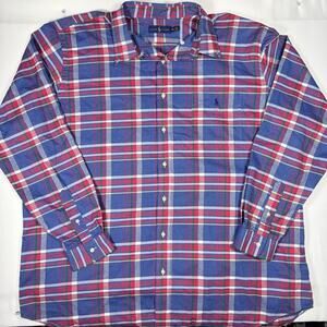 NewRalph Lauren 3XLT Button Up Plaid Long Sleeve Shirt Men's Polo Red Blue White